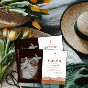 Invitación Boho Watercolor Terracotta Desert Foto Bautismo