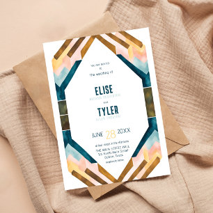 Invitación Boho Watercolor Vidrio Manchado Boda Aztec