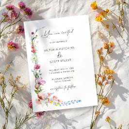 Invitación Boho Watercolor Wildflower Calligraphy Wedding    