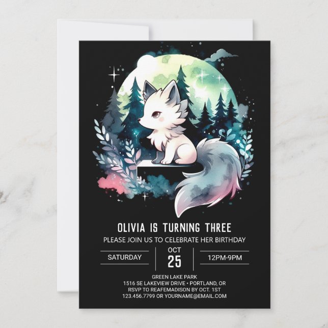 Invitación Boho Watercolor Wolf Birthday (Anverso)