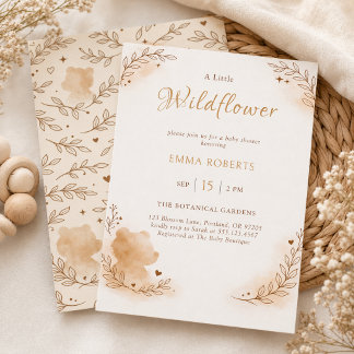 Invitación Boho Watercolor Woodland Bear Wildflower
