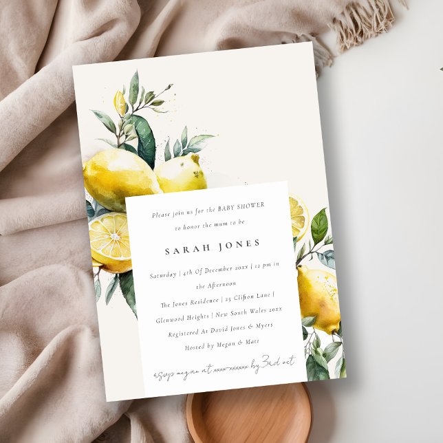 Invitación Boho Watercolor Yellow Lemon Garden Baby Shower (Subido por el creador)