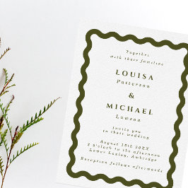 Invitación Boho Wavy Frame Green & White Boda