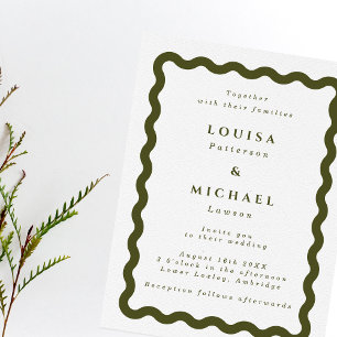 Invitación Boho Wavy Frame Green & White Boda
