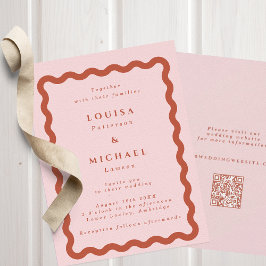 Invitación Boho Wavy Rubor y Terracotta QR Code Boda
