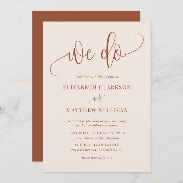 Invitación Boho We Do Modern Calligraphy Terracotta Boda (Anverso / Reverso)