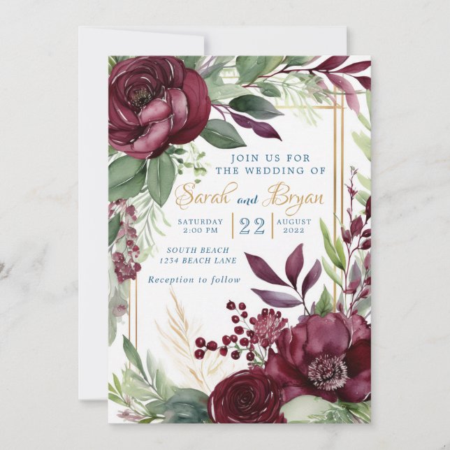Invitación Boho Wedding a la vegetación floral bor (Anverso)