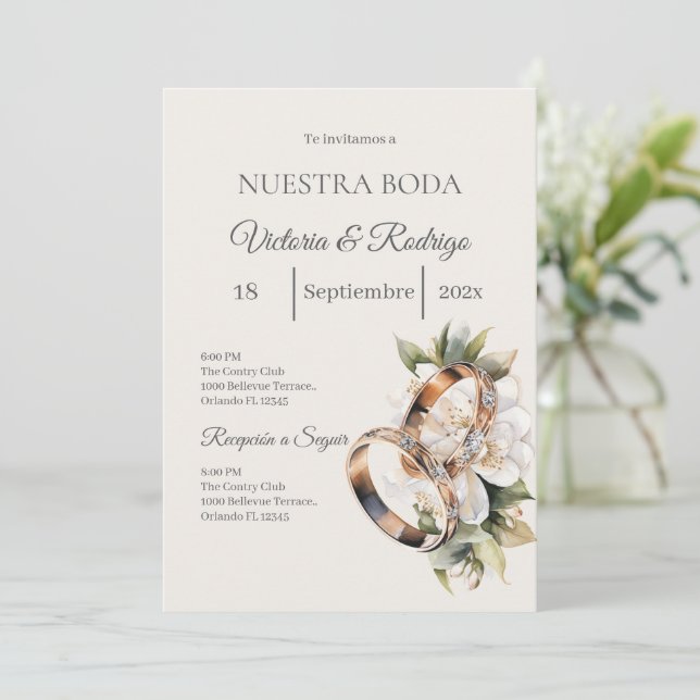 Invitación Boho Wedding with Rings (Anverso de pie)
