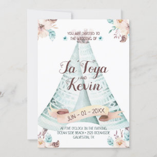Invitación Boho Wedting Watercolor Floral Teepee