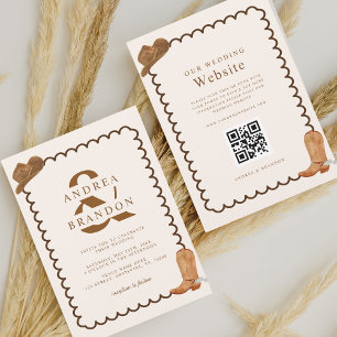 Invitación Boho Western Ampersand Wavy Frame Qr Code Boda