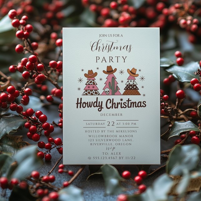 Invitación Boho Western Pink Cowgirl Christmas (Subido por el creador)