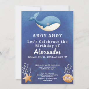 Invitación Boho Whale, Under Sea Boy Birthday Party