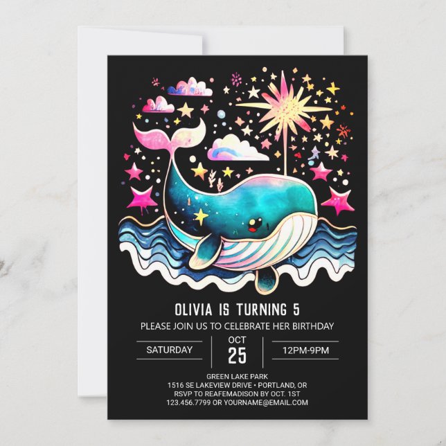 Invitación Boho Whale Waves Chica Cumpleaños (Anverso)