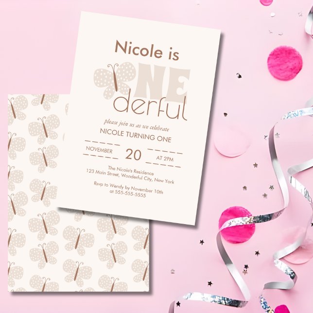 Invitación Boho Whimsical Baby Butterfly Retro 1er cumpleaños (Subido por el creador)