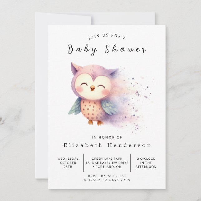 Invitación Boho Whimsical Owl Baby Shower (Anverso)