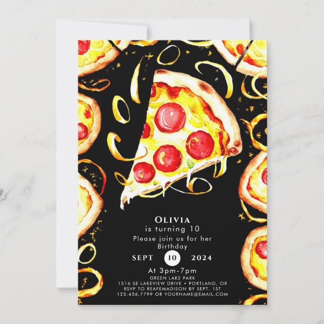 Invitación Boho Whimsical Pizza Cumpleaños (Anverso)
