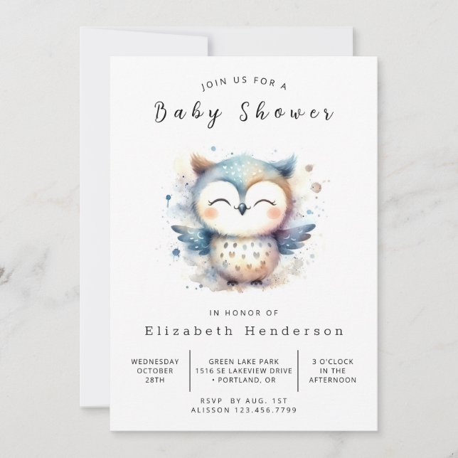 Invitación Boho Whimsy Owl Baby Shower (Anverso)
