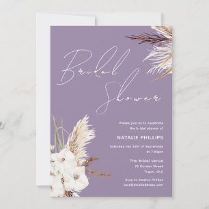 Invitación Boho White Floral Lavender Purple Bridal Shower