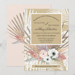 Invitación BOHO White Floral Rustic Pampas Grass Tropical