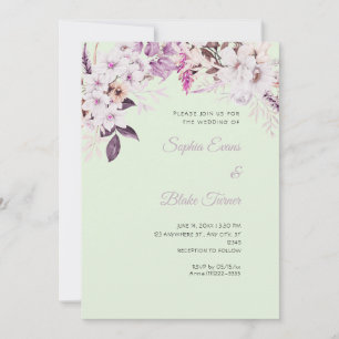 Invitación Boho White Floral Winter Light Green Boda