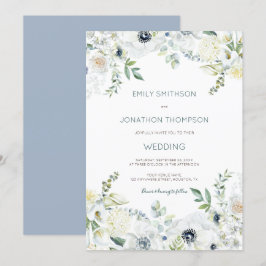 Invitación Boho White Florals Eucalyptus deja Boda