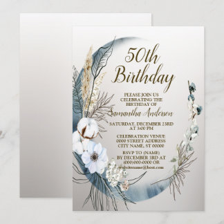 Invitación Boho White Orchid Flowers Blue Moon