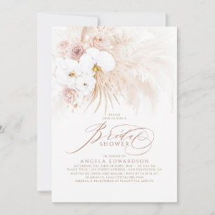 Invitación Boho White Orchids Pampas Ducha nupcial
