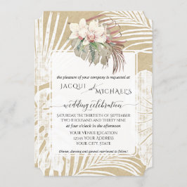 Invitación BOHO White Orquídea Floral Foliage Kraft