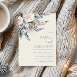 Invitación Boho White Rose Flor Floral Boda Jardín