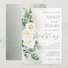 Invitación Boho White Rose Floral | Eucalyptus Wedding