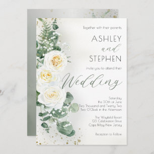 Invitación Boho White Rose Floral   Eucalyptus Wedding