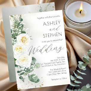 Invitación Boho White Rose Floral   Eucalyptus Wedding