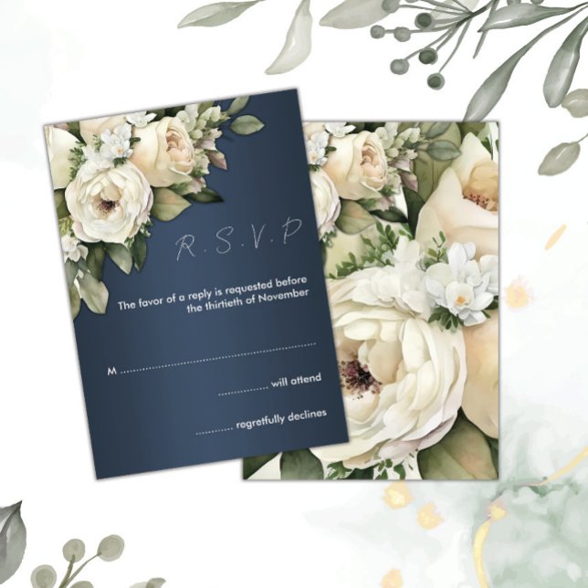 Invitación Boho White Roses Dusty Blue Wedding RSVP (Subido por el creador)