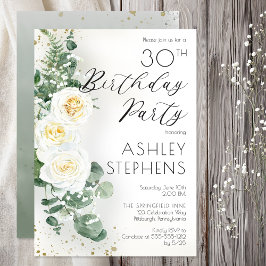 Invitación Boho White Roses Eucalyptus 30 cumpleaños Fiesta