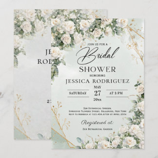 Invitación Boho White Roses Greenery Bridal Shower Invitation