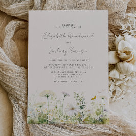 Invitación Boho White Wildflowers Watercolor Floral Boda Flor