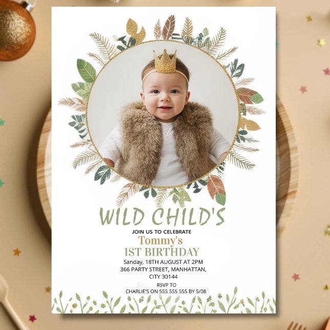 Invitación Boho Wild Child 1st Birthday Photo Invitation (Subido por el creador)