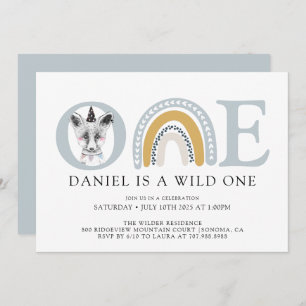 Invitación Boho Wild One acuarela Primer cumpleaños de Fox Bo