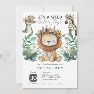 Invitación Boho Wild One Leon Double Kids Cumpleaños