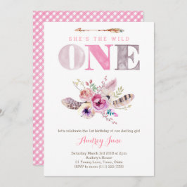 Invitación Boho Wild ONE Primer Cumpleaños invita a un Chica