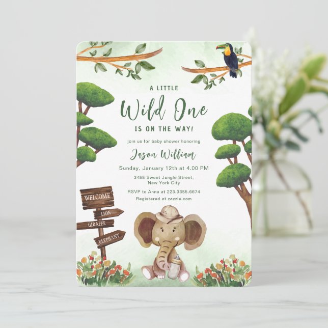 Invitación Boho Wild One Safari Elephant Boy Baby Shower  (Anverso de pie)