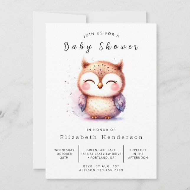 Invitación Boho Wild Owl Baby Shower (Anverso)