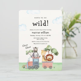 Invitación Boho Wild Safari Animals Train Baby Shower