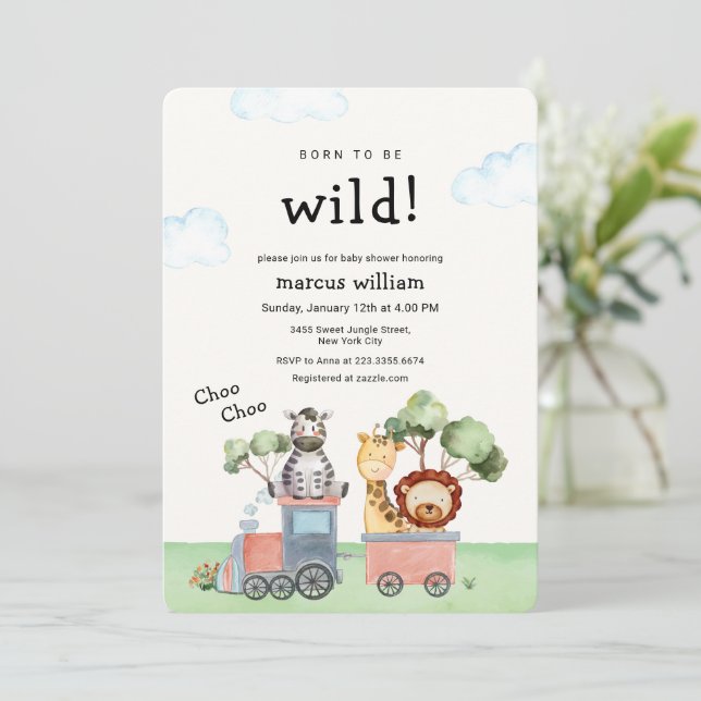 Invitación Boho Wild Safari Animals Train Baby Shower (Anverso de pie)