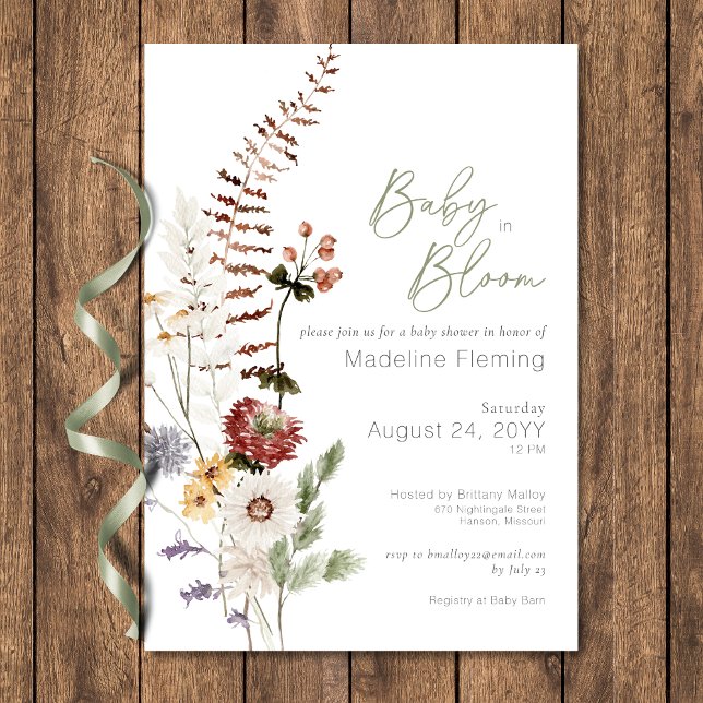 Invitación Boho Wildflower Baby En Bloom Baby Shower (Boho Wildflower Baby In Bloom Baby Shower Invitation)