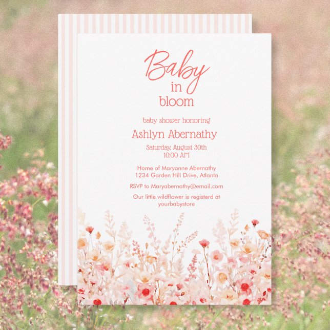 Invitación Boho Wildflower Baby in Bloom Pink Baby Shower (Subido por el creador)