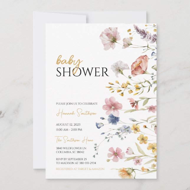 Invitación Boho Wildflower Baby Shower (Anverso)