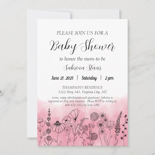 Invitación Boho Wildflower Baby Shower Invita a la acuarela (Anverso)