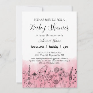 Invitación Boho Wildflower Baby Shower Invita a la acuarela