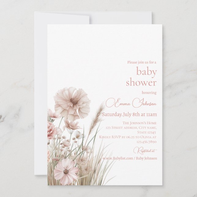 Invitación Boho Wildflower Baby Shower Invitation (Anverso)